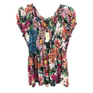 NWT Melissa Paige Floral Blouse With‎ Elastic Neck And Waistline Size Medium